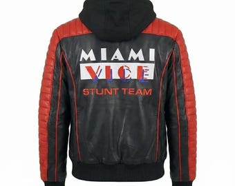 Ryan Gosling Inspires Stunt Team of "Miami Vice "Bomber Leather Jacket