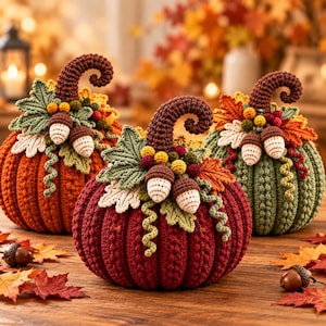 Crochet Pumpkin Pattern PDF, Fall Acorn Leaves, Thanksgiving Decor (Digital Download)