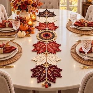 Padrões de Caminho de Mesa de Crochê, Caminho de Mesa Folha de Bordo em PDF, Padrão de Crochê Outono, Decoração de Mesa para o Dia de Ação de Graças