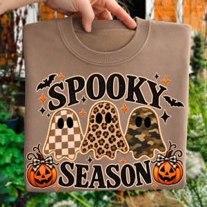 Spöklik säsong PNG, Retro patchwork spöken png, rutig spökdesign, trendig höst png, Halloween-design, Sublimeringsdesign
