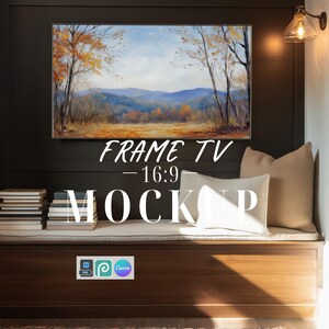 Window Seat Frame Tv Mockup | Cozy Reading Nook Tv Mockup | Dark Wall Frame Tv Template PSD | Tv Nook Mockup | Smart Object Mockup