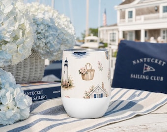 Nantucket Wine Tumbler Coastal Girls Trip Cup New England Beach Bachelorette Gift Preppy Bridesmaid Travel Tumbler