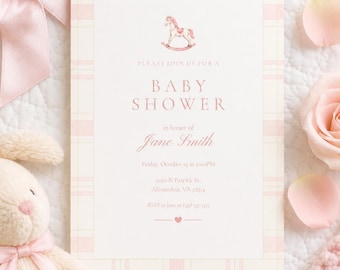 Pink Baby Shower Invitation Girl Baby Shower Invite Floral Baby Shower Invitation Editable Canva Template Vintage Baby Shower