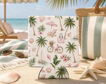 Beach Bachelorette Can Cooler 12 oz Drink Sleeve Florida Girls Trip Coastal Bach Party Favor Beer Can Holder Tropical