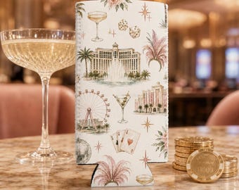 Las Vegas Bachelorette Slim Can Cooler Vegas Bach Party Favor Casino Girls Trip Drink Sleeve Bridal Shower Gift