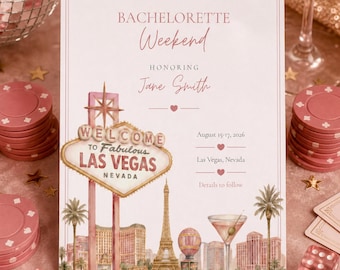 Las Vegas Bachelorette Invitation Editable Vegas Bach Invite Casino Theme Girls Weekend Itinerary Sin City Canva Template Instant Download