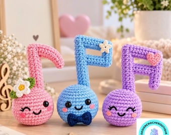 Cute Crochet Pattern, Music Notes Amigurumi Pattern, Kawaii Musical Toy PDF, Beginner Digital Download