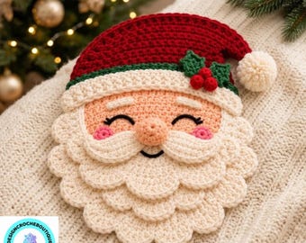 Crochet Santa Face Pattern PDF, Christmas Wall Decor, Beginner Friendly DIY Digital Download