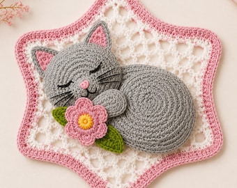Sleeping Cat Star Crochet Pattern PDF | Cat Doily Pattern Digital Download