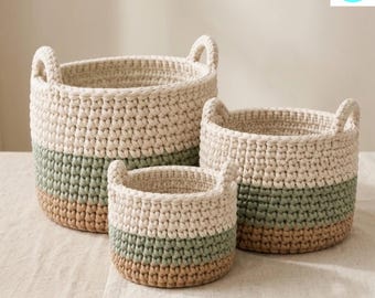 Crochet Basket Set, Nested Storage Baskets, Home Organization PDF, Instant Download, Beginner DIY Pattern