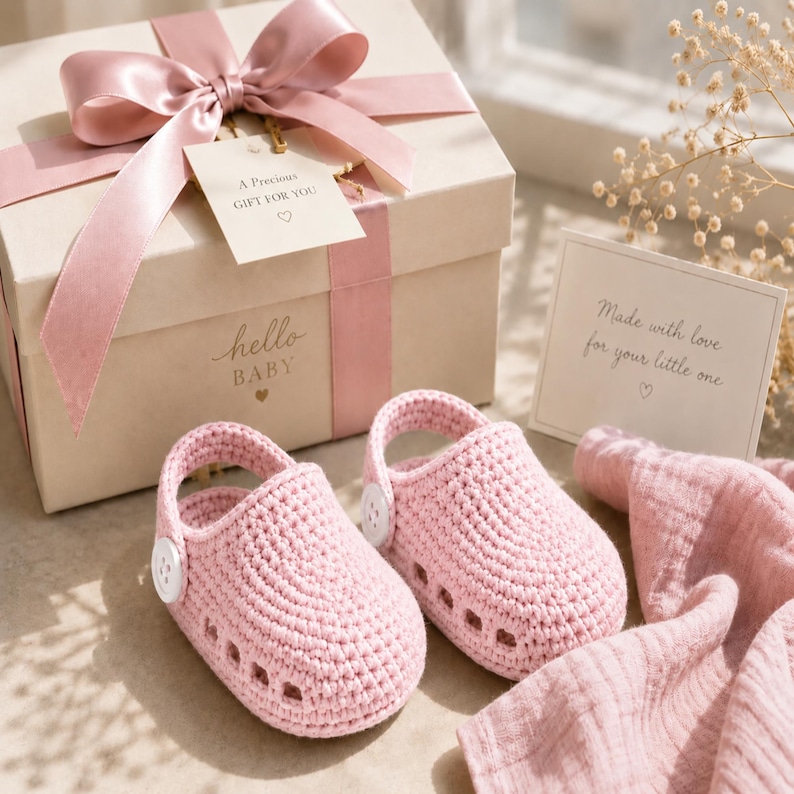 Handmade crochet baby clogs with soft soles, easy DIY sandal and bootie design for infants, digital download pattern.