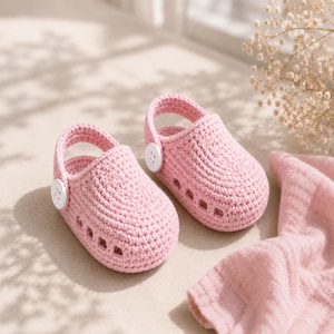 Handmade crochet baby clogs with soft soles, easy DIY sandal and bootie design for infants, digital download pattern.