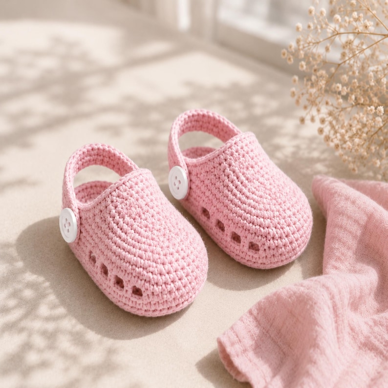 Handmade crochet baby clogs with soft soles, easy DIY sandal and bootie design for infants, digital download pattern.