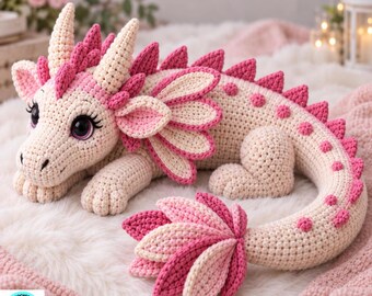Crochet Dragon Pattern, Floral Baby Dragon, Amigurumi Fantasy Toy, Cute Digital PDF Tutorial