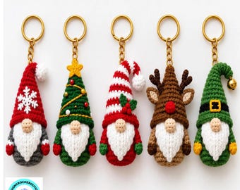 Christmas Gnome Crochet Pattern, Keychain Amigurumi PDF, Santa Tree Reindeer Elf, Holiday Ornament Tutorial
