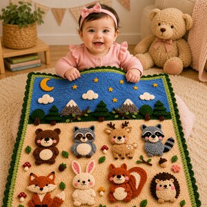 Woodland Animal Baby Blanket Pattern, Instant Download Nursery Crochet PDF