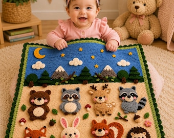 Woodland Animal Baby Blanket Pattern, Instant Download Nursery Crochet PDF