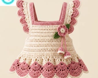 Crochet Baby Dress Pattern PDF, Floral Girls Sundress, Ruffle Strap Outfit, Handmade Baby Gift, Instant Download