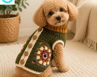 Crochet Dog Sweater Pattern PDF, Granny Square Pet Coat Tutorial, DIY Puppy Gift