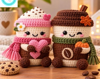 Crochet Coffee Cup Amigurumi Pattern, Cozy Fall Mug Friends, Digital PDF Tutorial Download