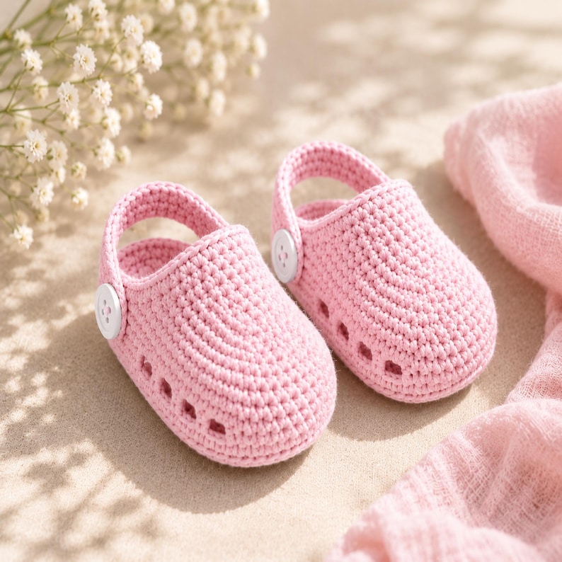 Handmade crochet baby clogs with soft soles, easy DIY sandal and bootie design for infants, digital download pattern.