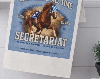 Secretariat racehorse artwork Tea Towel | Greatest of All Time vintage horse kitchen towel