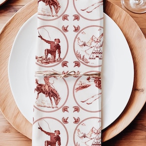 Vintage Western Cloth Napkin – Cowboy Table Decor – Rodeo Ranch Wedding Napkin Set of 4
