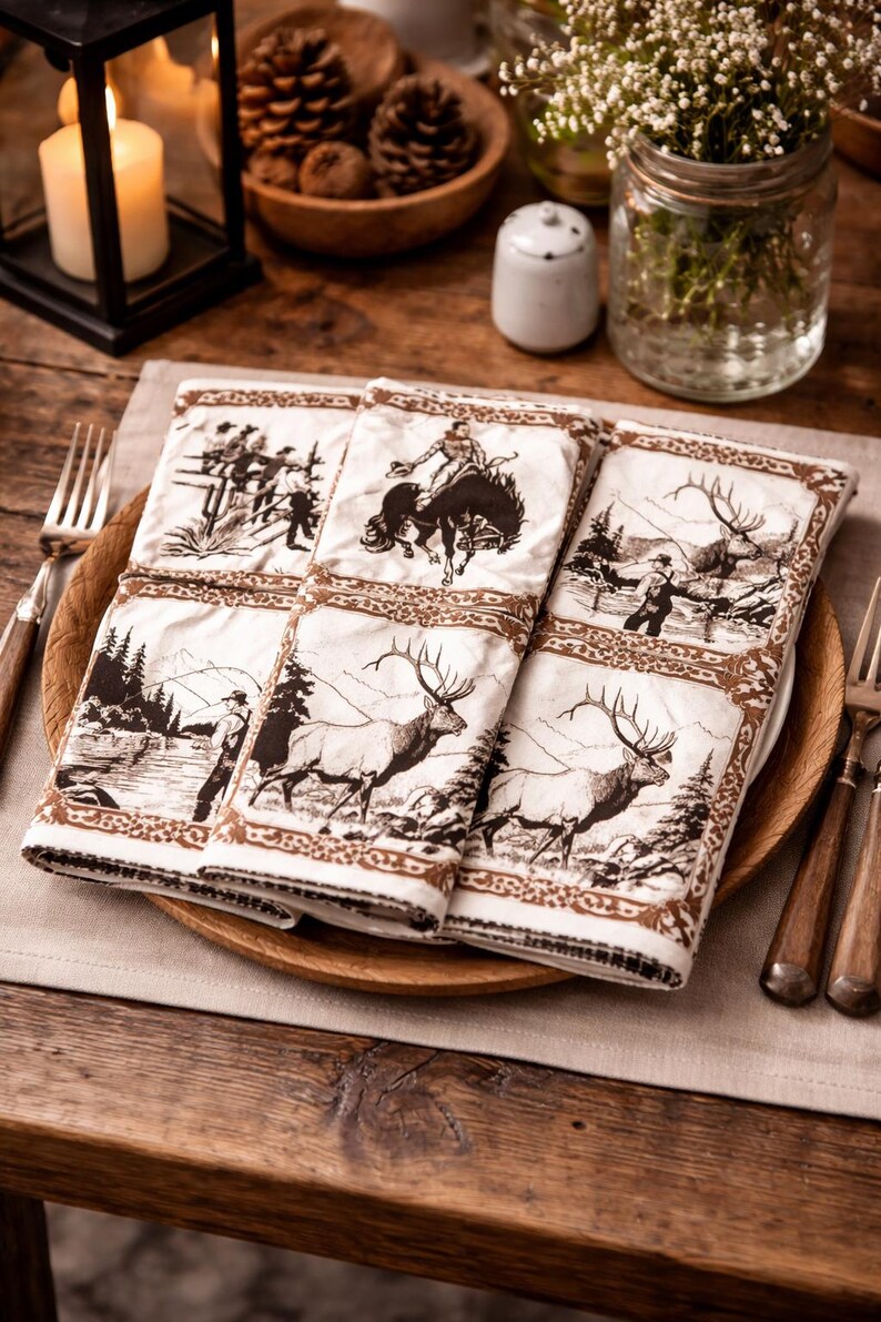 Rustic Western Cloth Napkin Set – Vintage Cowboy & Rodeo Table Decor ...
