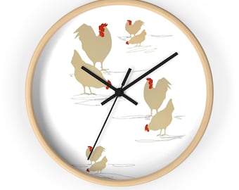Hen Pecking Farm Wall Clock, Chicken Lover Kitchen Decor