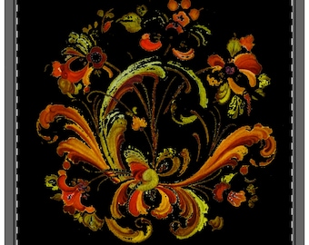 Rosemaling Napkins Set, Scandinavian Floral Print, Polyester Cloth, Set of 4