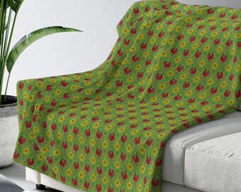 Nordic Rooster Sherpa Fleece Blanket – Scandinavian Farmhouse Throw
