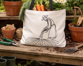 Floral Gardening Tote Bag – Botanical Canvas Market Carryall