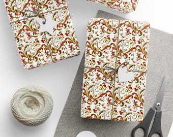 Vintage Norwegian Rosemaling Wrapping Paper: Scandinavian Gift Wrap
