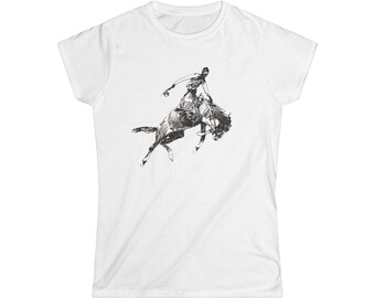 Cowgirl T-Shirt: Bucking Horse Sketch, Western Rodeo Tee