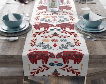 Colorful Nordic Bears Table Runner (Cotton, Poly) Hygge Kitchen, Nordic Design LoversNo