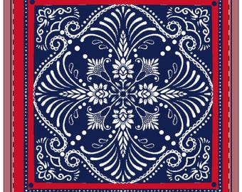 Vintage Western Bandana Napkins, Blue and Red Cowboy Decor, 4-Set