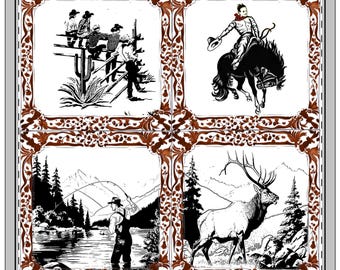 Vintage Western  Napkins, 4-set - Vintage Western Design, Western Home Goods, Cowboy Decor, Ranch Design