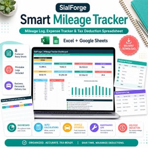 Smart kalkylblad för körsträcka | Företagslogg, utgifter och skatteavdrag (Excel/Google Sheets)