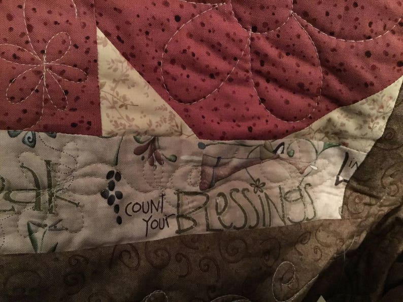 lap quilt blessings tan earth tones Blessings quilt quilt handmade blue sofa quilt off white brown MaterialThings2