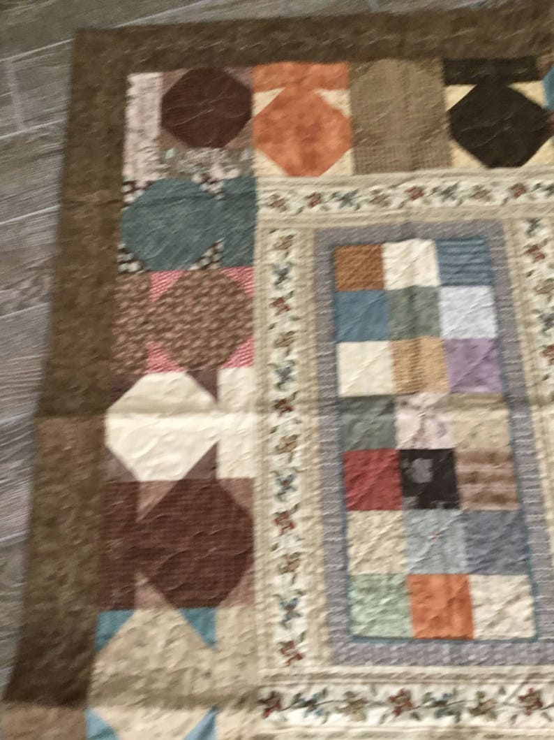 lap quilt blessings tan earth tones Blessings quilt quilt handmade blue sofa quilt off white brown MaterialThings2