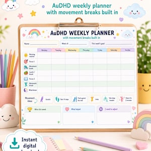 AuDHD Weekly Planner with Movement Breaks for Kids Printable PDF