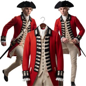 Men's 18th Century Revolutionary War Officer Wool Coat | Colonial Jacket | Red Military Coat | Men's Historical Coat | Officer Uniform
