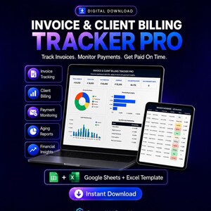 Invoice & Payment Tracker Template, Client Billing Tracker, Google Sheets, Excel Spreadsheet