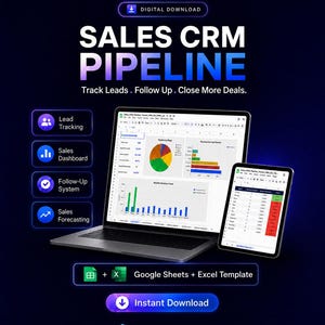 Sales CRM Template, Pipeline & Lead Tracker, Google Sheets, Excel Spreadsheet, Automated Dashboard for Freelancers