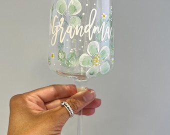 Hand Painted Floral Wine Glass | coffee cup| pint glass| Custom Birthday, Anniversary, Mother's Day Gift