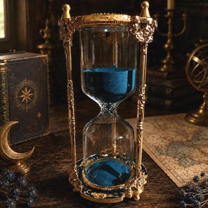 Blue Gold Hourglass Embossed Metal Victorian Sand Timer Vintage Engraved Desk Decor Ornate Witchy Celestial Gift Gothic Dark Academia Decor