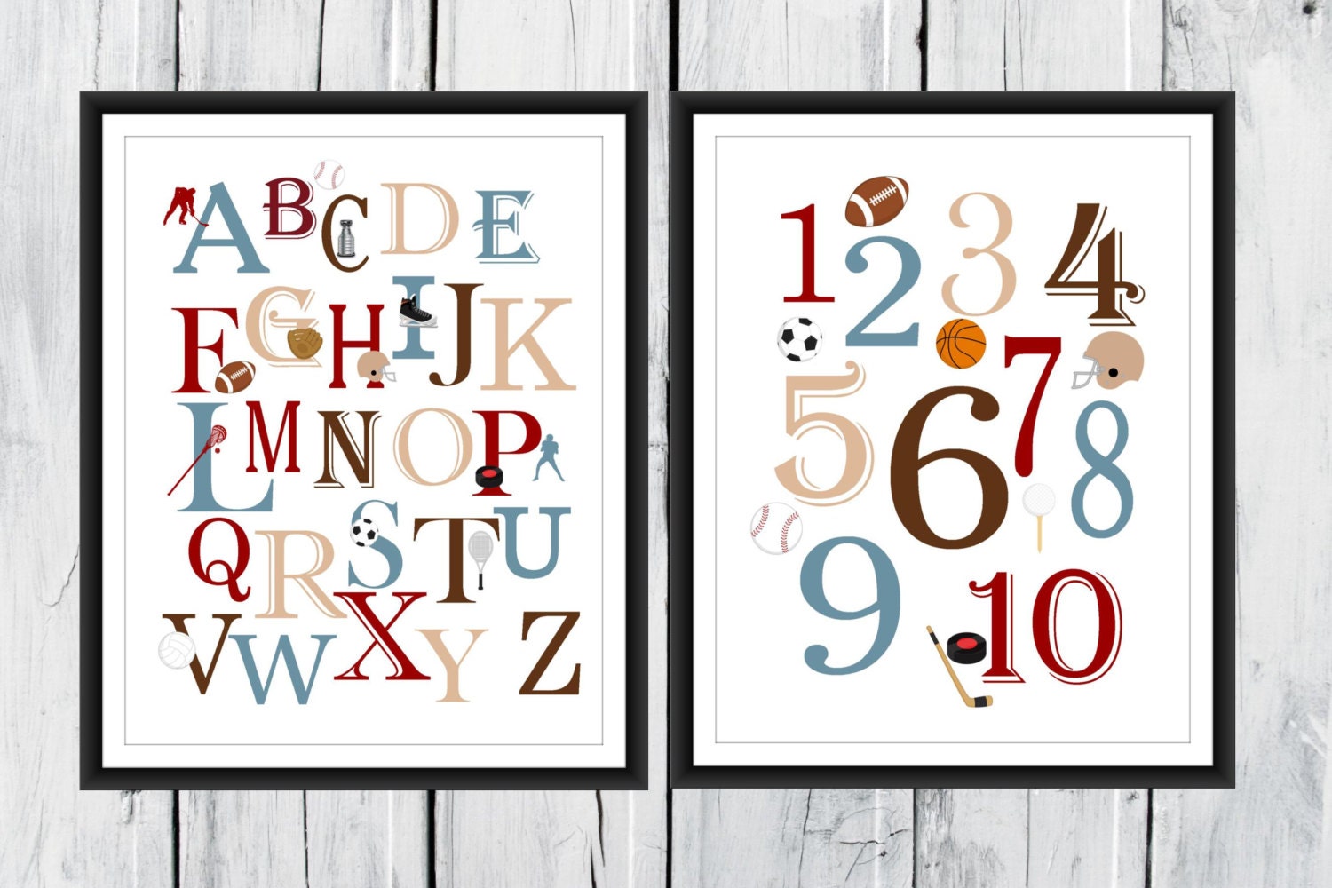 Sports Themed Alphabet and Number Print Set Custom Colors Etsy