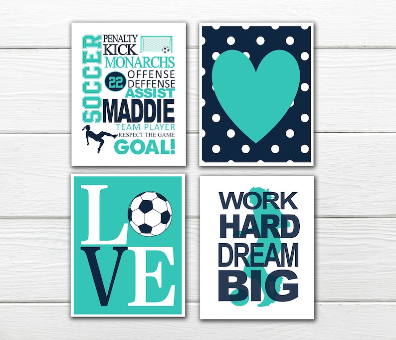 Soccer Wall Art Set Girl's Soccer Soccer Love Etsy