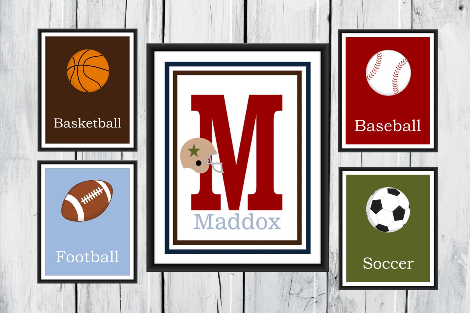 Sports Nursery Decor 5 Piece Set Custom Colors Etsy