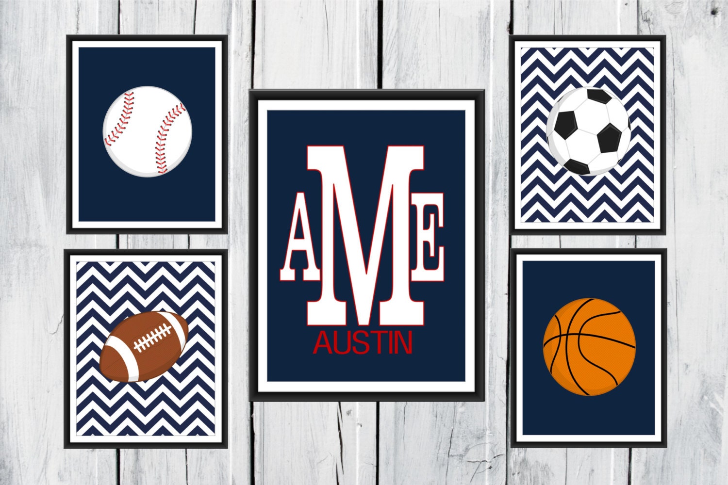 Sports Nursery Decor 5 Piece Set Chevron Background Etsy
